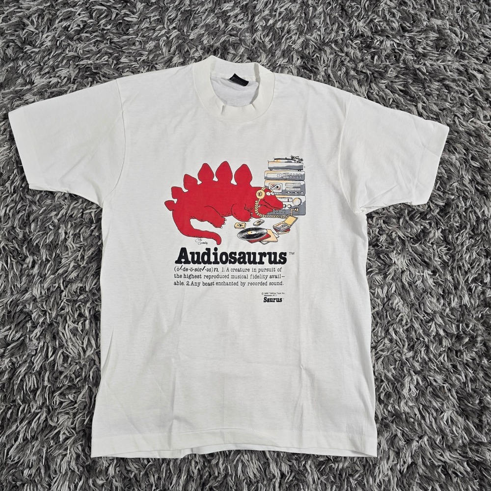 Vintage 1986 Audiosaurus T Shirt Screen Stars Single Stitch White Large USA Made